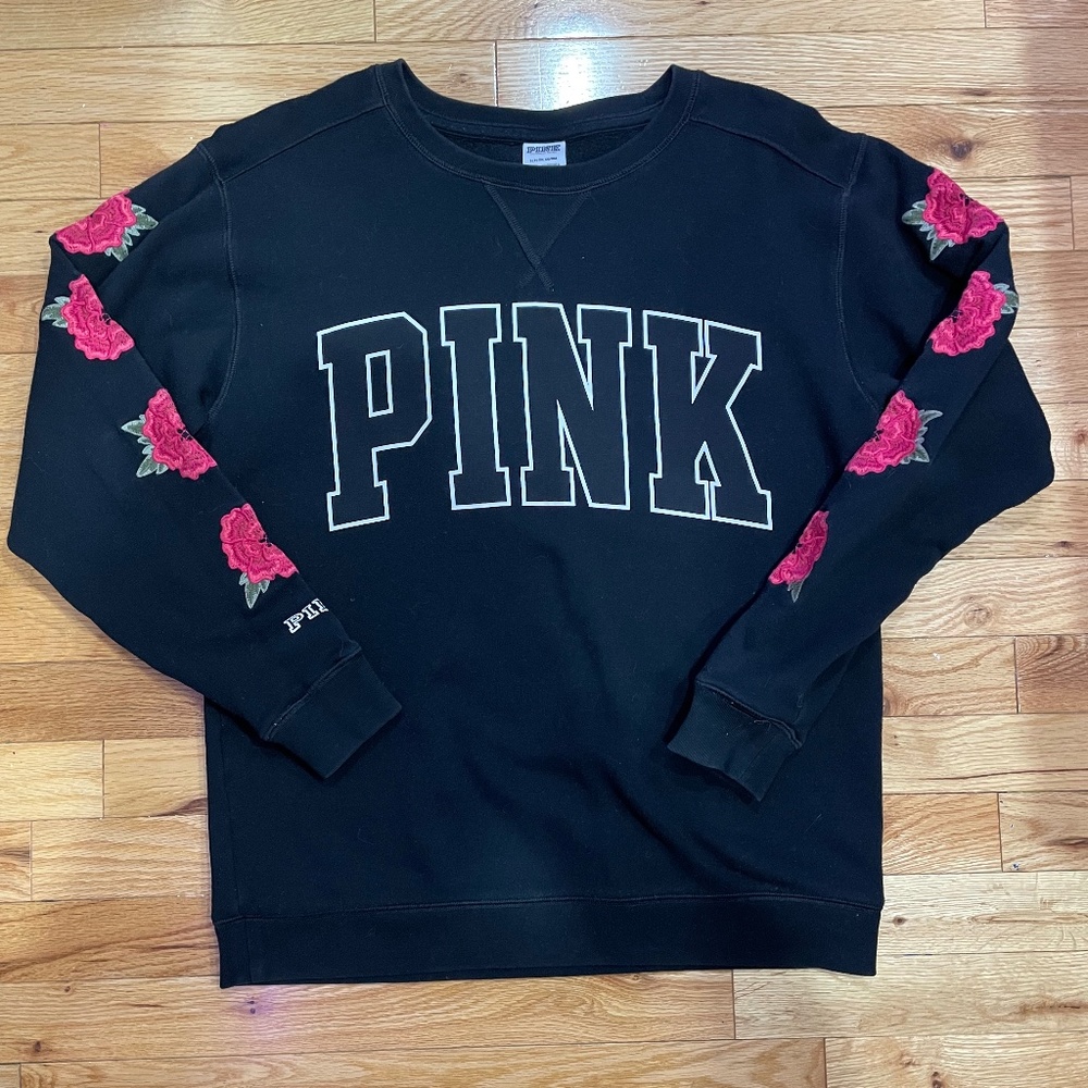 VS Pink Crew Neck Sweatshirt w/ Roses